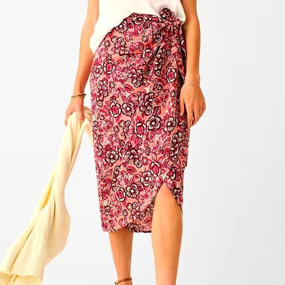 Faherty Pacifica Linen Blend Wrap Skirt Floral Rose Dessert Women's Size XS NWT - Picture 4 of 10